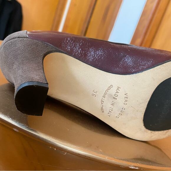 Anyi Lu | Made in Italy Leather Suede Taupe Burgundy Pumps Pristine Orig. $400+ - Picture 7 of 15